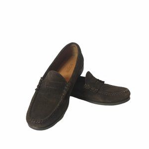 J Crew Dark Brown Suede Camden Leather Sole Penny Loafers, Men's Size 9.5